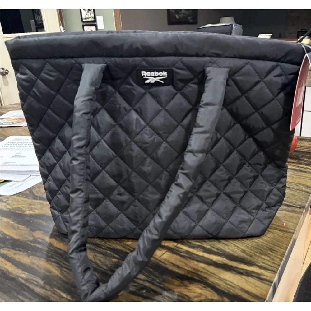 Reebok Black Quilted Tote Bag - Women's Shoulder Tote - Picture 3 of 7